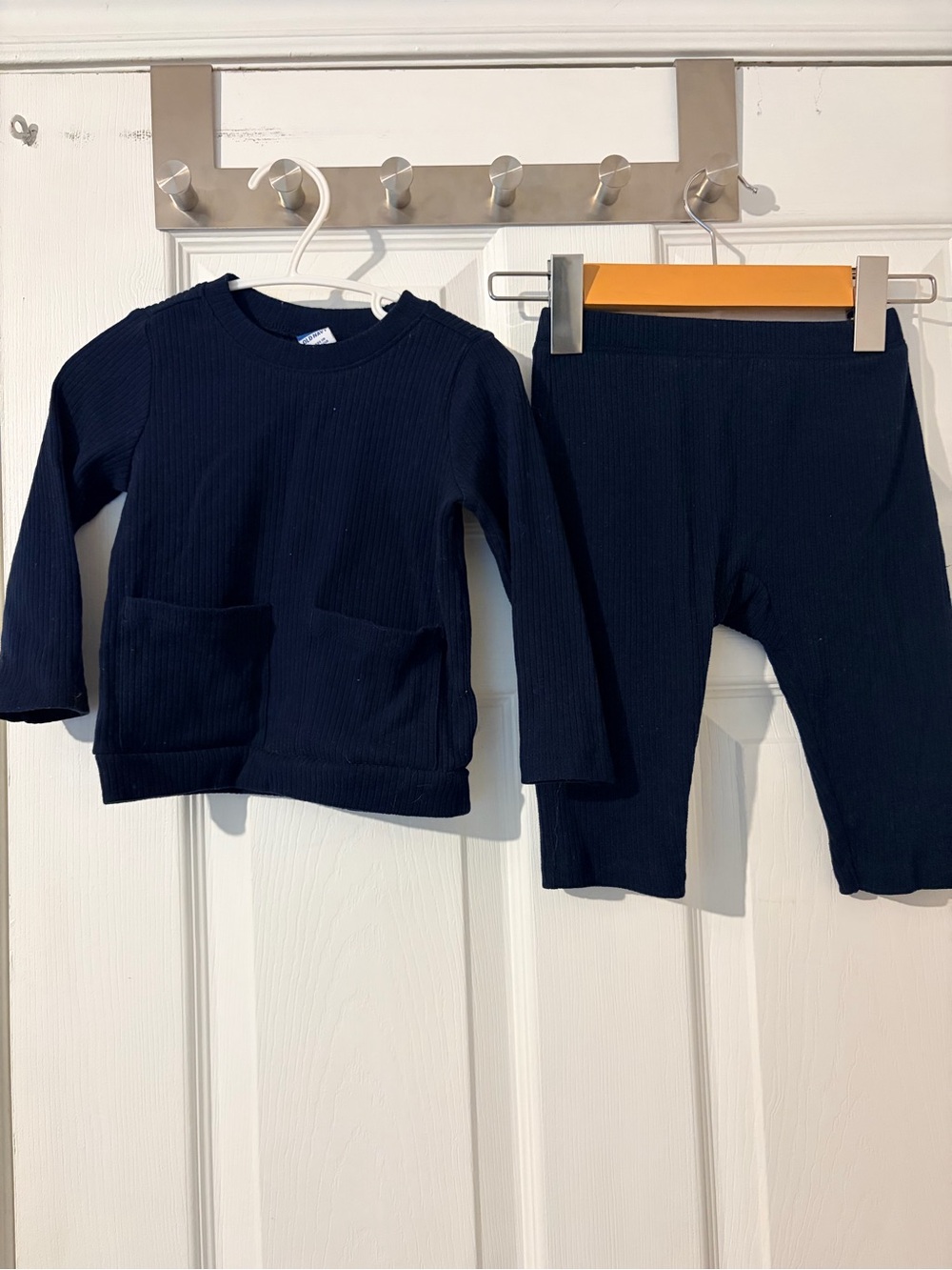 Old Navy Navy Ribbed Kids Pajama Set - Long Sleeve Top & Pants